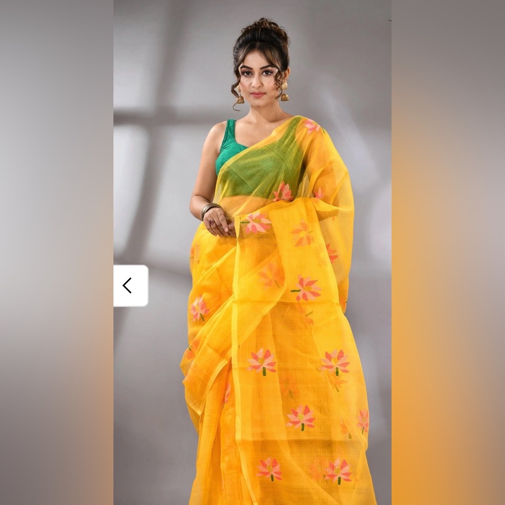 Yellow Lotus Pure Muslin Silk Jamdani Saree